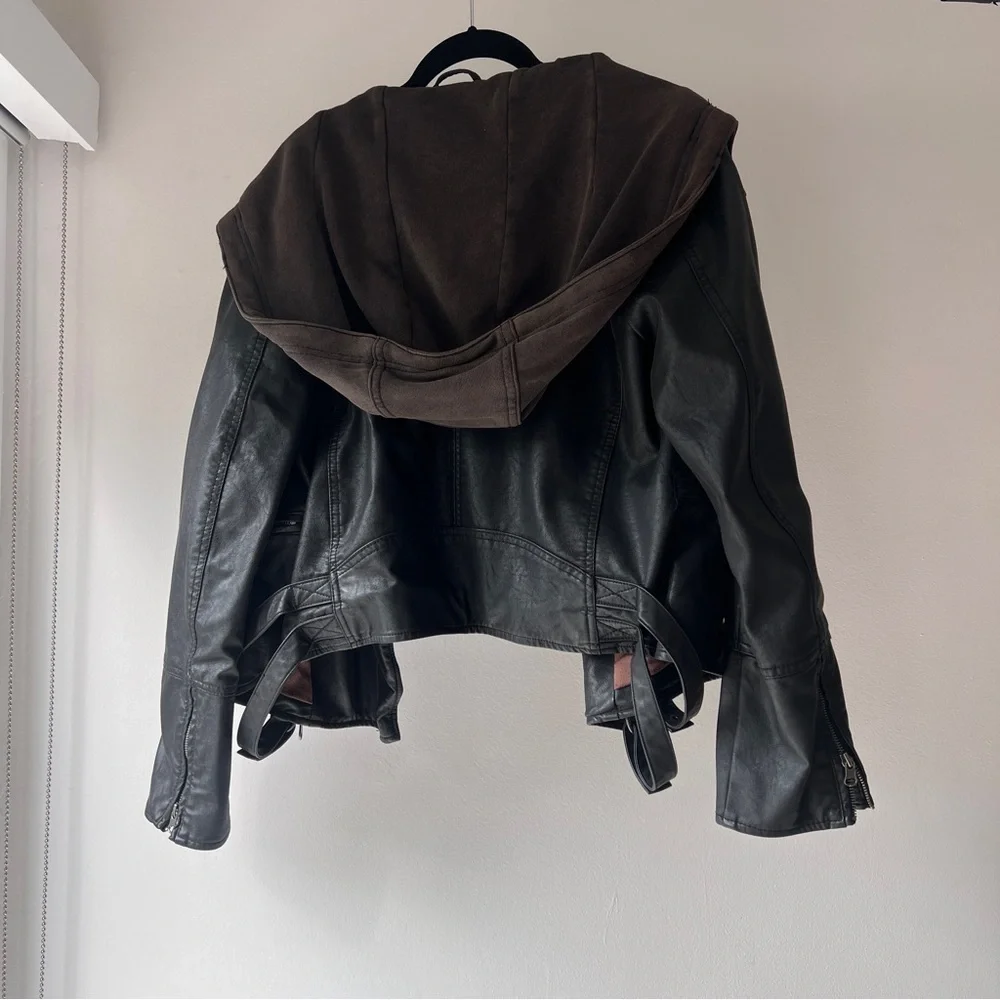 Free People hooded vegan leather jacket - Picture 3 of 8